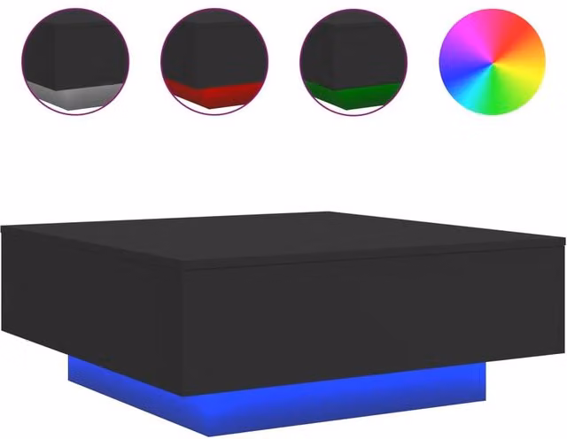 Berkfield Home Modern Square Coffee Table with LED Lights, Black, W/D/H: 80 x 80 x 31 cm