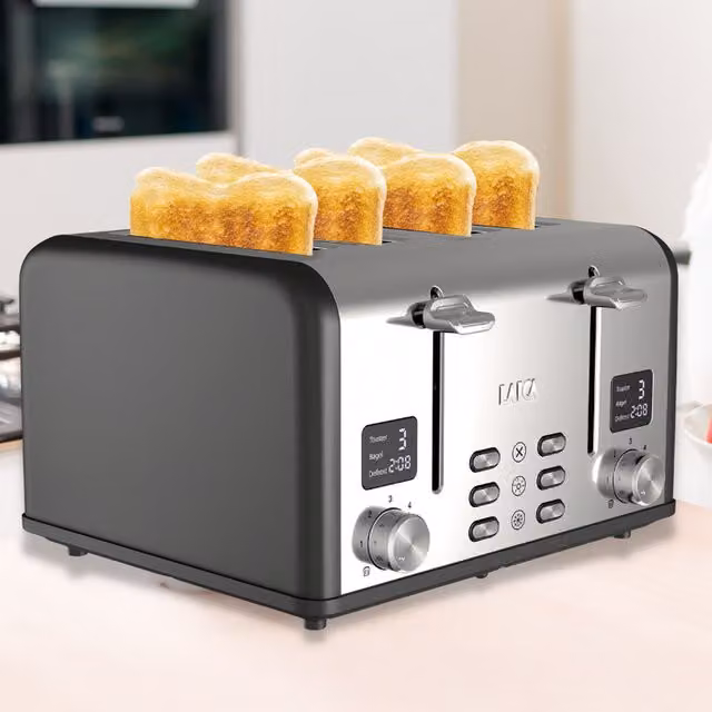 Laica Digital 4 Slice Toaster with Stainless Steel Finish and Digital Display, Black