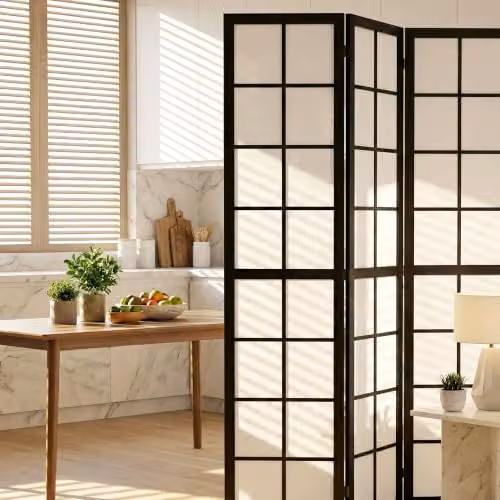 HOMCOM 4 Panel Folding Room Divider Privacy Screen in Black, W/H: 170 x 160 cm – 8