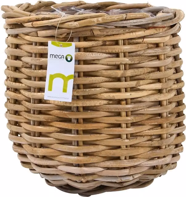 Mega Collections Evi Cauldron Natural Rattan Round Planter in Beige and Brown