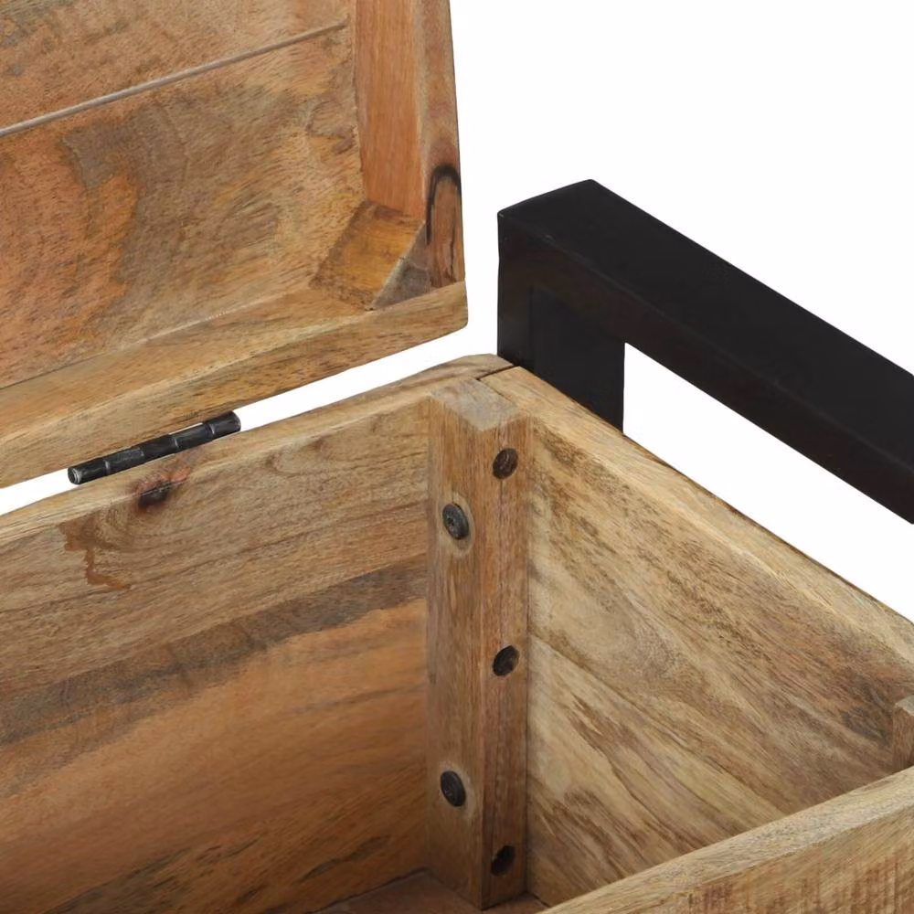 Berkfield Home Rustic Brown Solid Mango Wood and Metal Storage Chest, W: 60 cm, D: 30 cm, H: 30 cm – 5