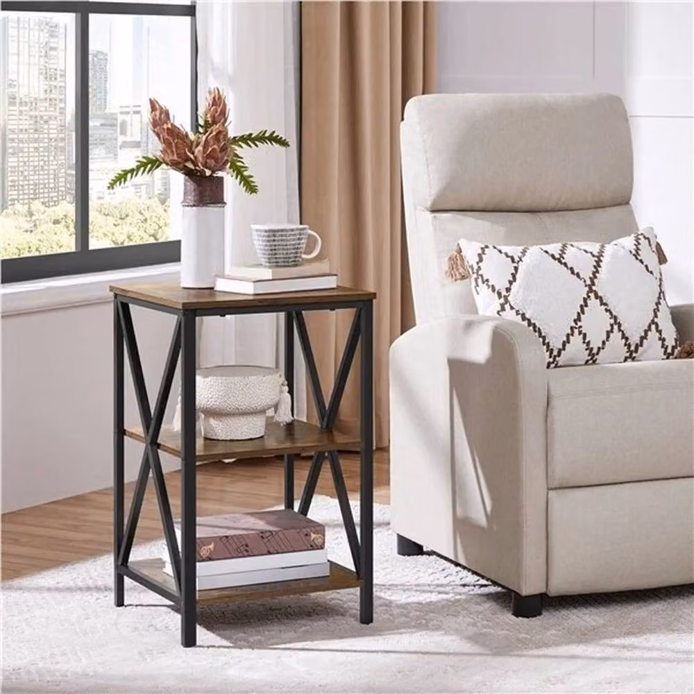 KORVIXA 3 Tier Industrial Bedside Table in Brown, W/D/H: 39.5 x 39.5 x 62 cm – 3
