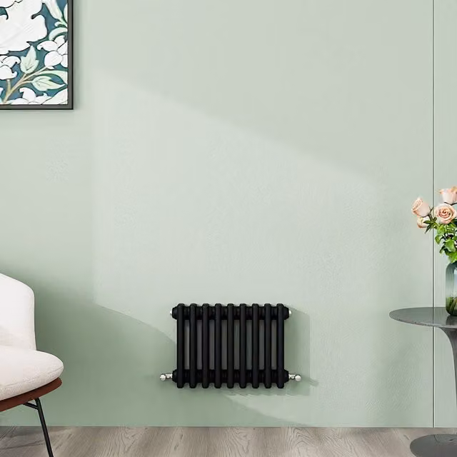 AicaBathroom Horizontal Traditional Cast Iron Style 3 Column Steel Radiator in Black, W/D/H: 42.5 x 30 x 42.5 cm