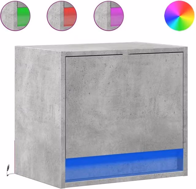 Berkfield Home Set of 2 Wall-mounted Bedside Cabinets with Integrated LED Lights in Grey Concrete Oak