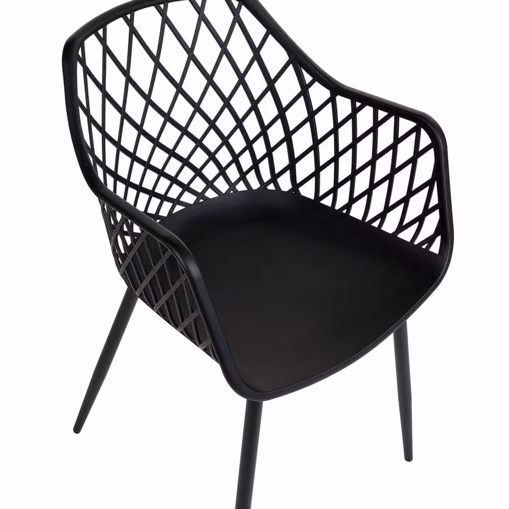 Wyld and Coco Pai Set of 2 Black Dining Chairs with Synthetic Leather Seats and Open Net Backs – 3