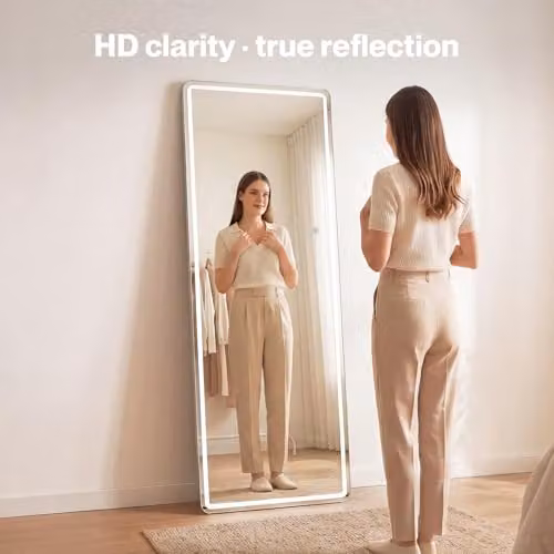 Yezi Full Length LED Dressing Mirror with 3 Colour Touch Lighting in White, H 165 x W 60 cm – 2