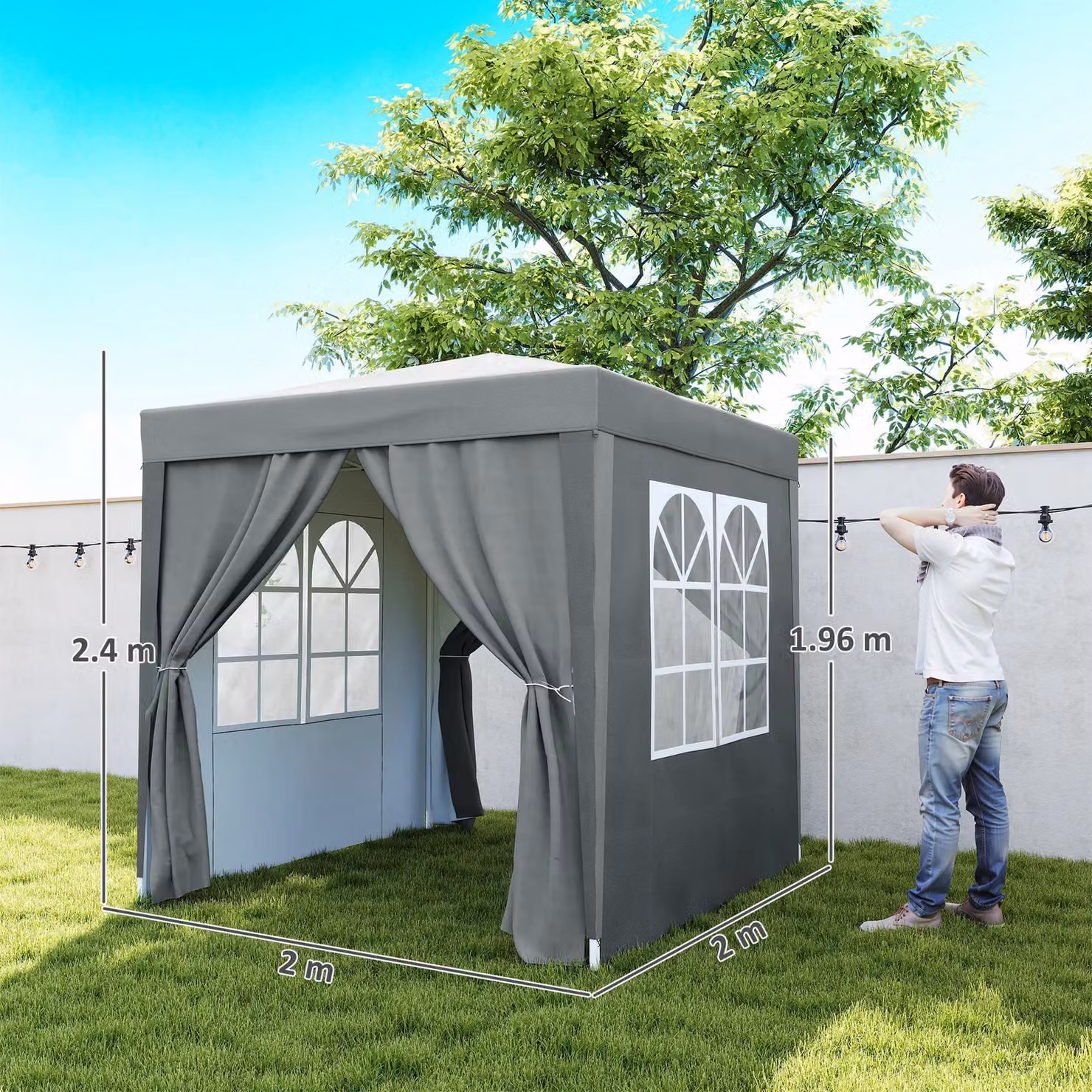 OUTSUNNY Grey Pop Up Gazebo Party Tent Canopy Marquee with Storage Bag, W 200 cm x D 200 cm x H 240 cm – 3