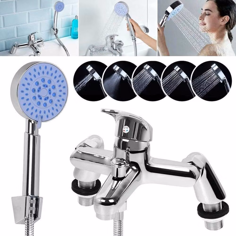 FLAVORA Luxury Chrome Bath Filler Tap and Shower Mixer Set in Silver, Wall Mounted, Single Lever – 4