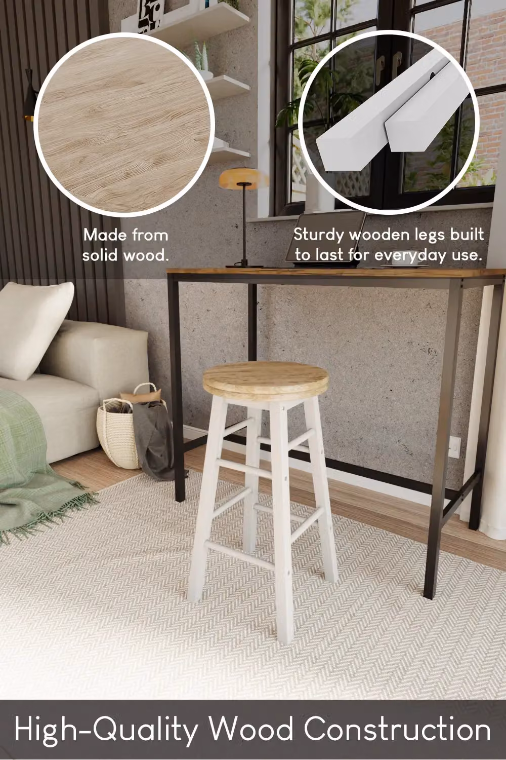 Home Discount Chef Vida Set of 2 White Wooden Revolving Bar Stools for Kitchen and Dining Rooms – 3