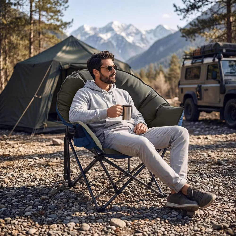 Costway Oversized Folding Camping Chair with Padded Seat and Cup Holder in Green – 3