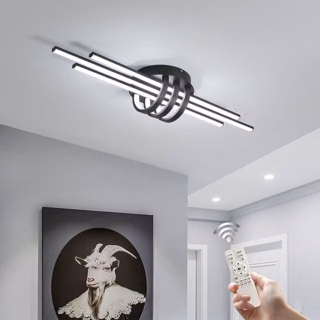 NIVOR 40W Dimmable LED Linear Ceiling Light in Black with Remote Control