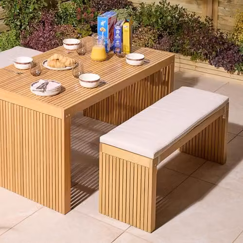 Rowlinsons Kyoto Contemporary Four Seater Wooden Dining Set in Brown with Grey Cushions W/D/H: 120 x 61.59 x 50 cm – 2