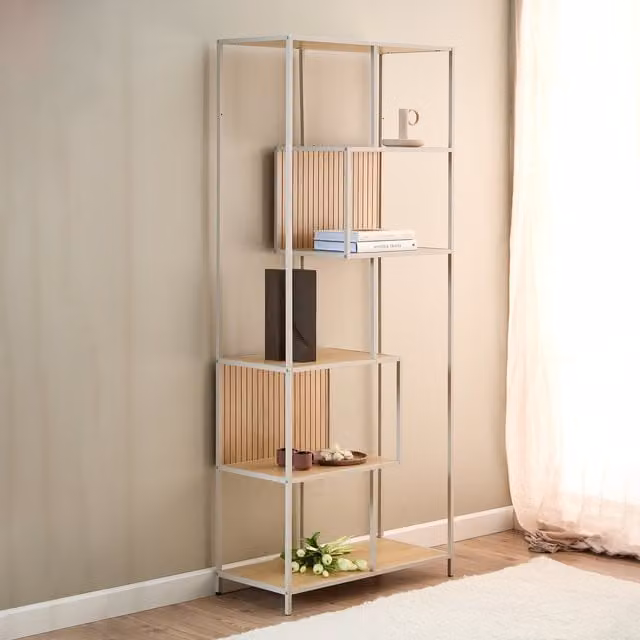 Furniture To Go Seaford Bookcase with 5 Shelves in Oak and Grey