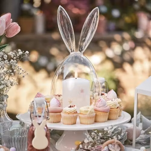Lights4fun Clear Glass Easter Bunny Decoration Display Bell Jar Dome Cloche, Height: 29 cm – 2