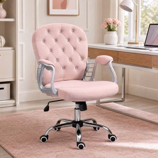 STILVORA Pink Velvet Task Chair with Adjustable Height and 360 Degree Swivel – 1