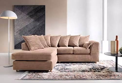Abakus Direct Jumbo L-Shaped Corner Sofa in Brown, Left Facing, W/D/H: 212 x 164 x 78 cm – 1