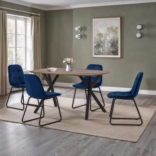 Seconique Athens Rectangular Dining Set with 4 Chairs in Oak and Blue