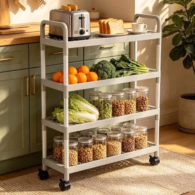 EONLION 4-Tier White Plastic Kitchen Storage Trolley on Wheels, Height: 100 cm – 1