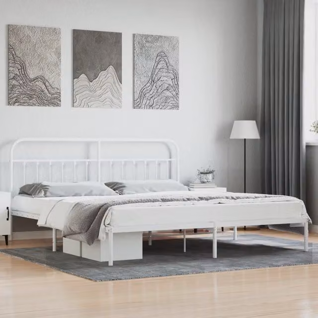 Berkfield Home Metal Bed Frame with Headboard, White, W/D/H: 193 x 203 cm – 1