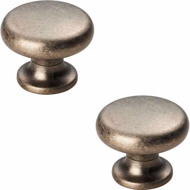 Loops Set of 2 Flat Faced Round Door Knobs in Pewter, 34mm Diameter