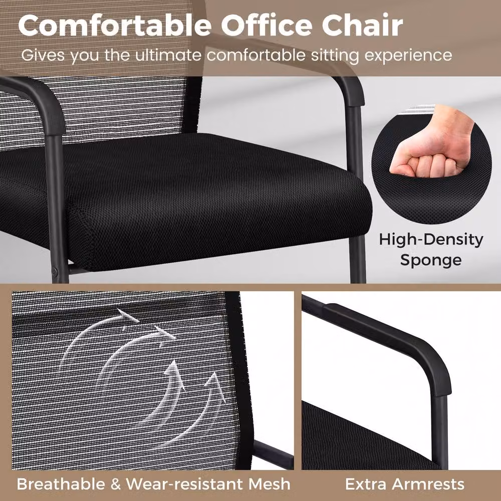 Costway Set of 4 Stackable Mid Back Office Reception Guest Chairs in Black Fabric – 5