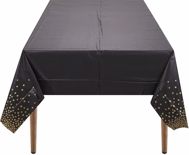 Neel Blue Glamour Dotted PVC Rectangular Tablecloth in Blue, Black and Gold, W: 137 cm, L: 274 cm – 1