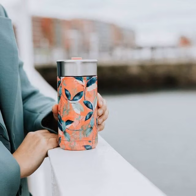 Quokka Multicolour Floral Stainless Steel Coffee Tumbler with Lid, 400 ml