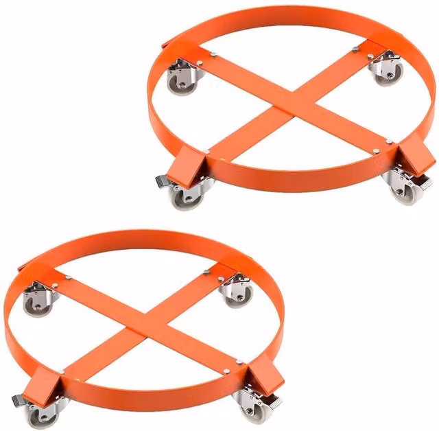 VOGREX 2 Pack Steel Frame 55 Gallon Drum Dolly in Orange with 1000lbs Capacity