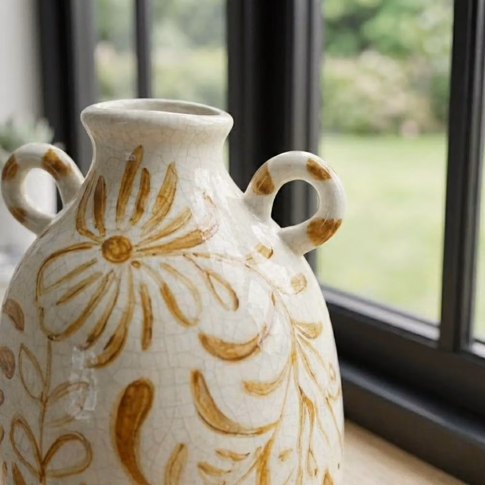 Garden Greatness Golden Bloom Floral Ceramic Vase in Gold, Yellow, Multicolour and White, H 24.0 cm x W 17.5 cm x D 17.5 cm – 2