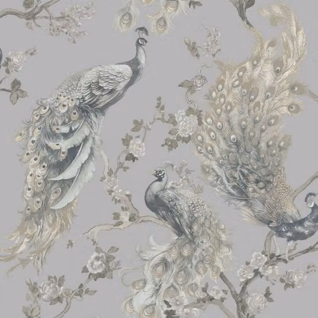 Menali Peacock Textured Floral and Botanical Wallpaper in Grey, Beige and Pink