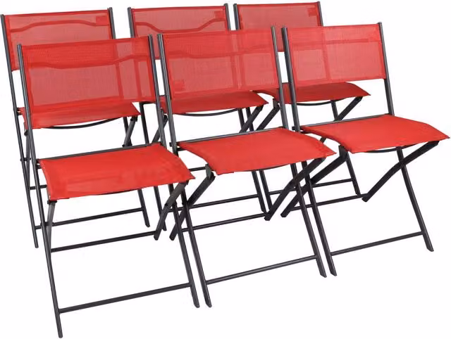 VCM Sumila 6-piece Red Metal Folding Garden Chair Set – 1