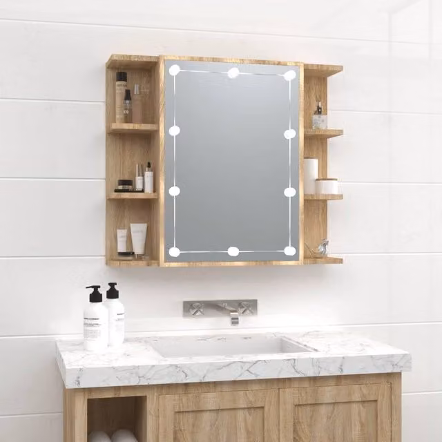 Berkfield Home Mirror Cabinet with LED Lighting in Sonoma Oak Brown, W/D/H: 70 x 16.5 x 60 cm