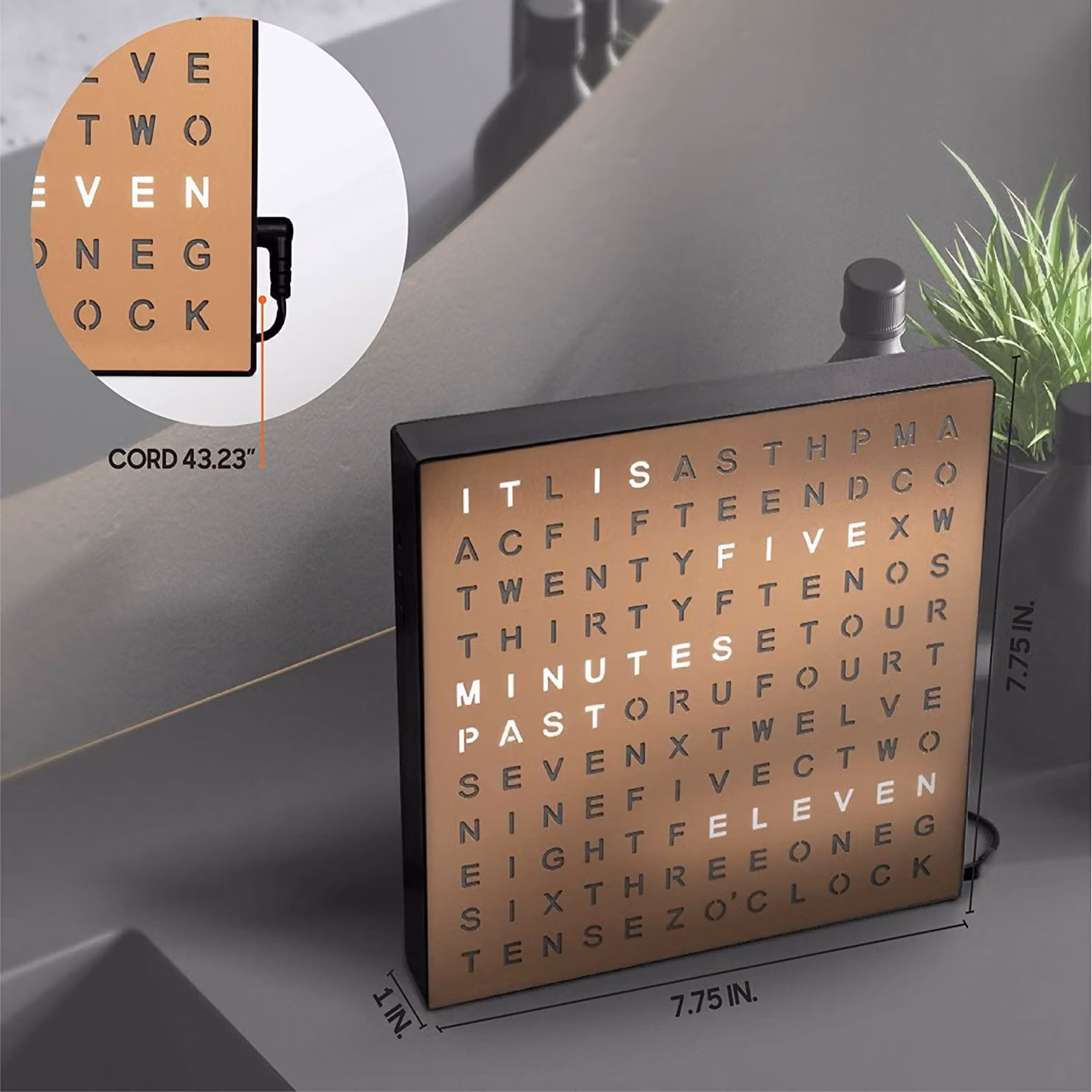 Gr8 Home Illuminated LED Word Clock in Black Copper with Quartz Movement – 2