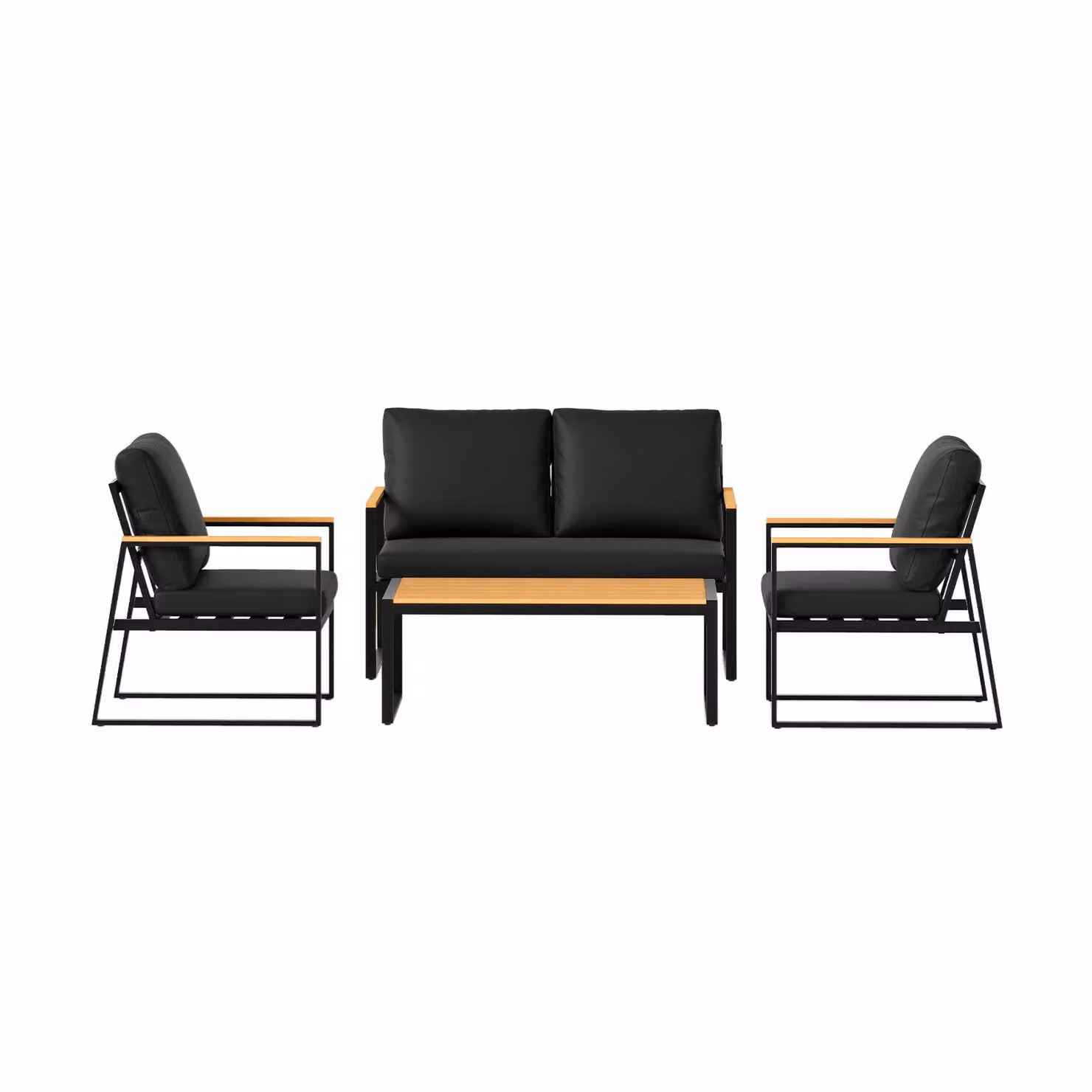 Costway 4-Piece Black Garden Furniture Set with Powder Coated Steel Frame, 2-Seater Sofa, Armchairs and Coffee Table – 8