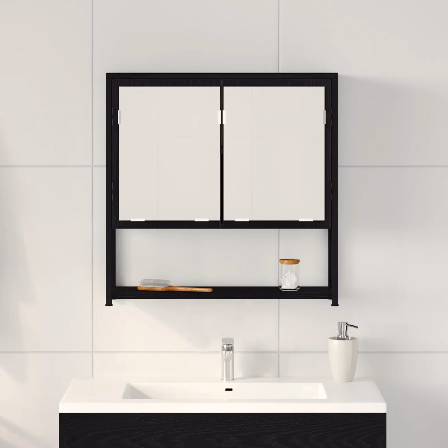 Berkfield Home Modern Black Oak Bathroom Mirror Cabinet with Internal Shelves, W: 60 cm, D: 16 cm, H: 60 cm – 3