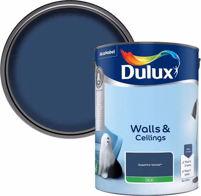 Dulux Sapphire Salute Blue Silk Emulsion Paint for Walls and Ceilings
