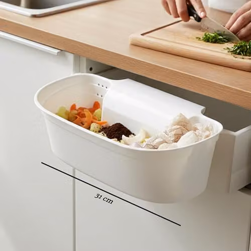 Orsina Stylish Mini Scrap Bin, 2.2 ltr Food Waste Container and Compact Plastic Compost Storage in White and Blue – 2