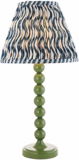Netlighting Higgledy Gloss Green Table Lamp with Blue Fabric Ripple Shade, 25 cm, E14
