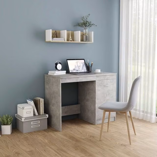 Berkfield Home Modern Writing Desk in Grey Engineered Wood, W/D/H: 100 x 50 x 76 cm