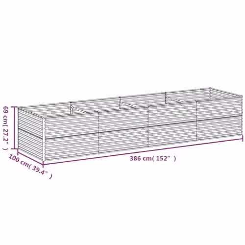 vidaXL Galvanised Steel Garden Raised Bed in Silver or Brown, W: 386 cm, D: 100 cm, H: 69 cm – 3