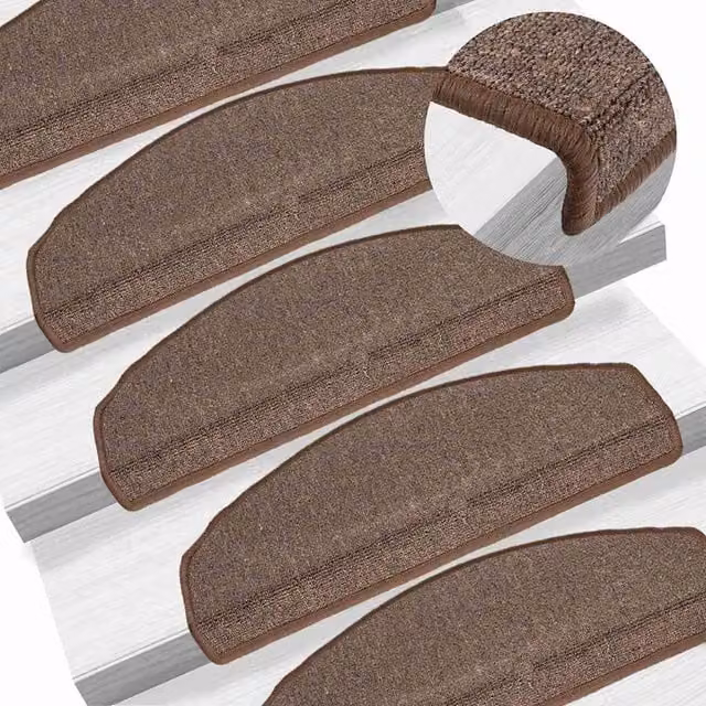 Berkfield Home Self-Adhesive Carpet Stair Treads, 15 Pieces, Coffee Brown, W: 65 cm, D: 24 cm, H: 4 cm – 1