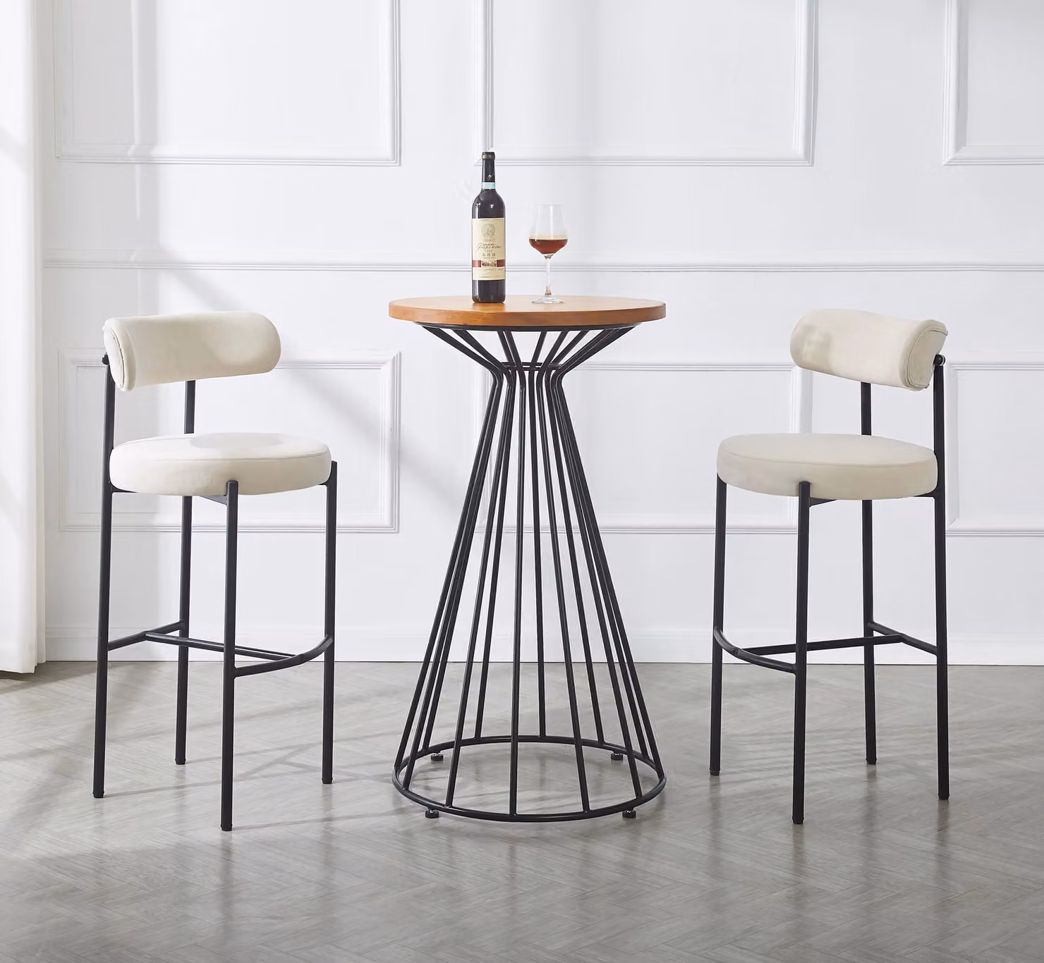 Nordlys Set of 2 Scandinavian Metal and Beige Bouclé Fabric Bar Stools – 2