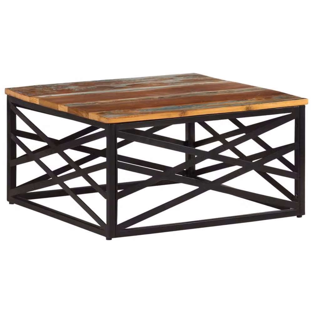 Berkfield Home Industrial Square Coffee Table in Brown Solid Reclaimed Wood and Metal, W/D/H: 68 x 68 x 35 cm – 2
