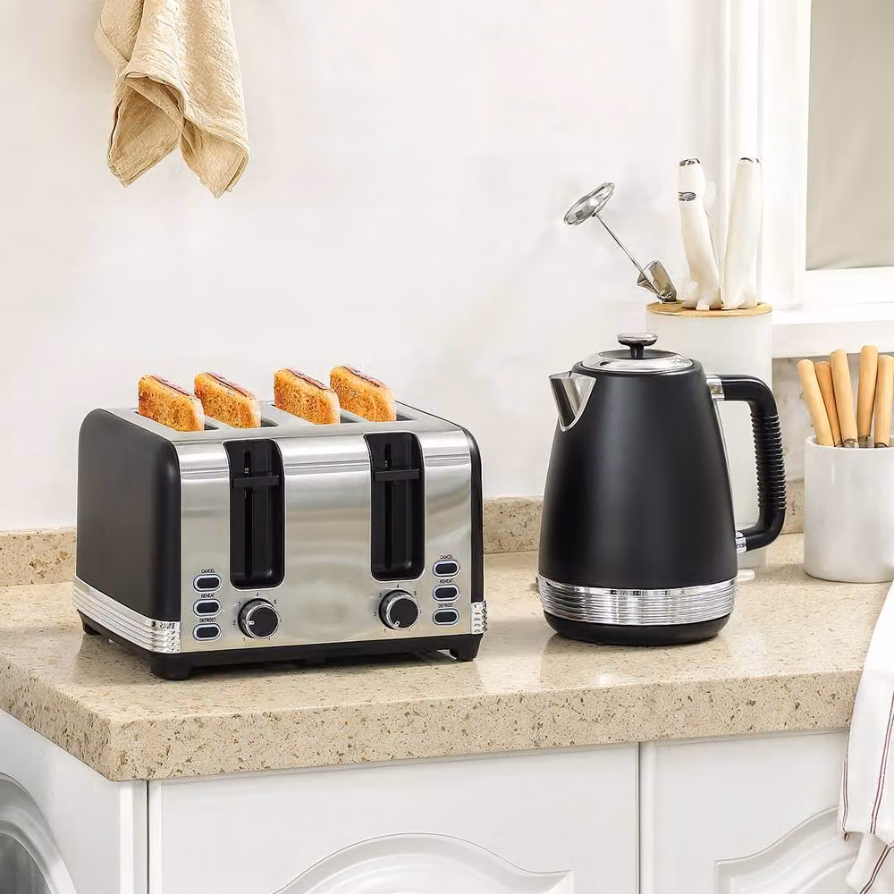 STILVORA Black Stainless Steel Kettle and 4-Slice Toaster Set – 2