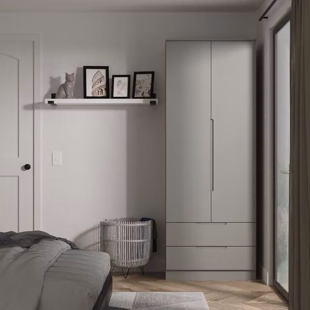 2 U Lucca Ready Assembled Tall 2 Drawer Double Wardrobe in Dark Grey