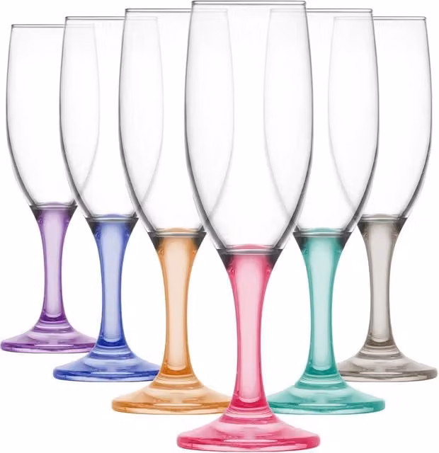 LAV Misket Multicolour Glass Champagne Flutes, 190ml, Pack of 6