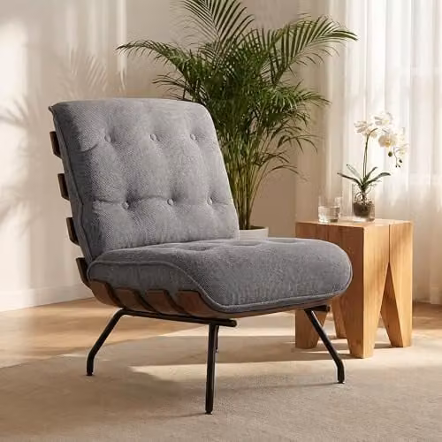 HOMCOM Modern Fabric Accent Chair with Armrests and Metal Frame in Grey and Black