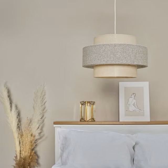 ValueLights Pair of Modern Round Grey Fabric Ceiling Pendant Shades