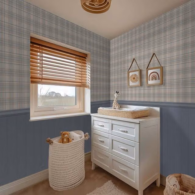 I Love Wallpaper Traditional Check Patterned Wallpaper in Cream and Blue