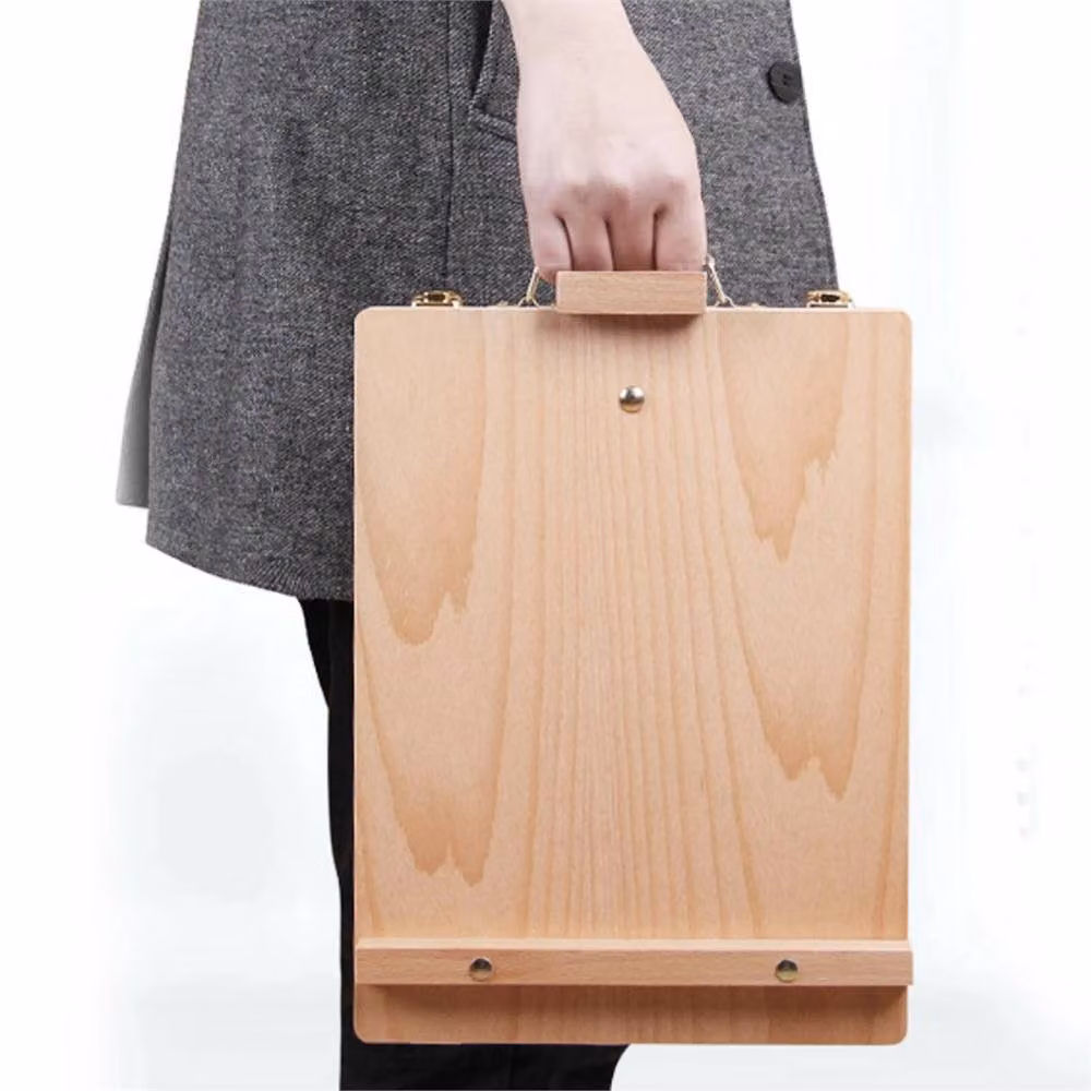 Nordara Portable Wooden Artist Easel Sketch Box with Table Desk Drawer in Natural Brown – 4